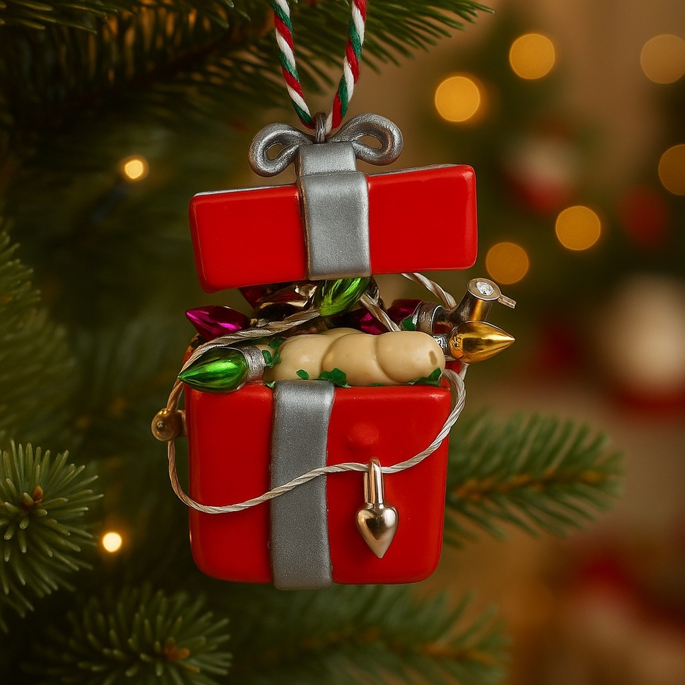 Dick in a Box Christmas Ornament – Funny SNL-Inspired Handmade Clay Ornament